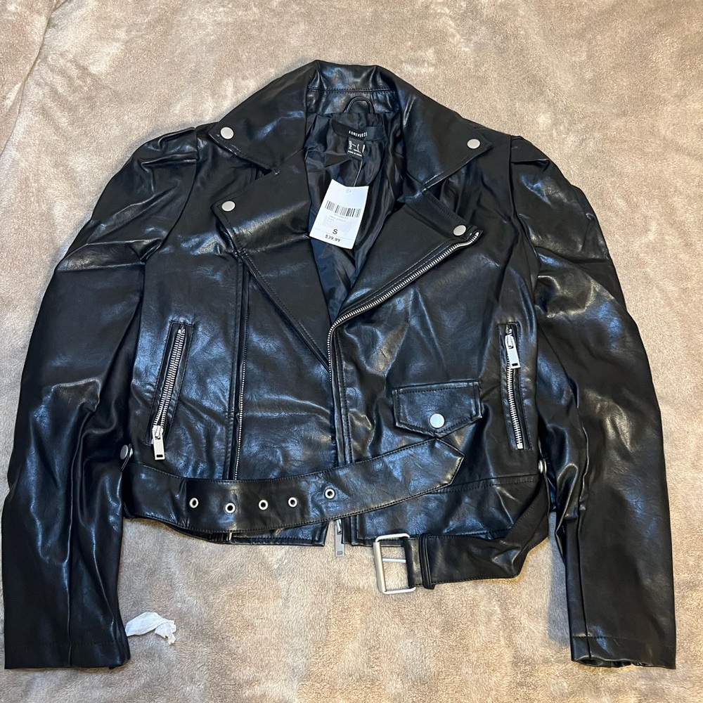 Black faux leather biker jacket